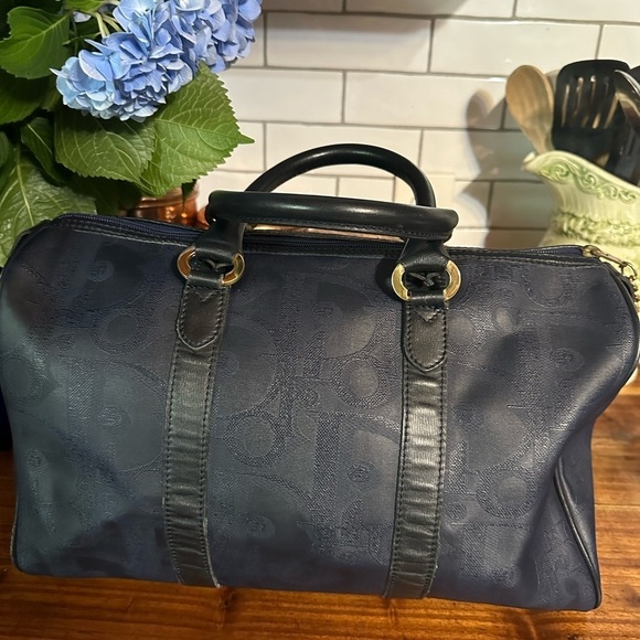 Christian Dior top handle bag. Huge. Vintage. Diorissimo leather and canvas - Picture 11 of 14